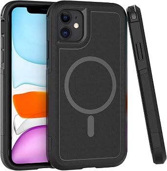 PinLiSheng Magnetic for iPhone 11 Case,Compatible with MagSafe [Mil-Grade Protection] with Air Bumpers Full-Body Protective Shockproof Phone Case,Black