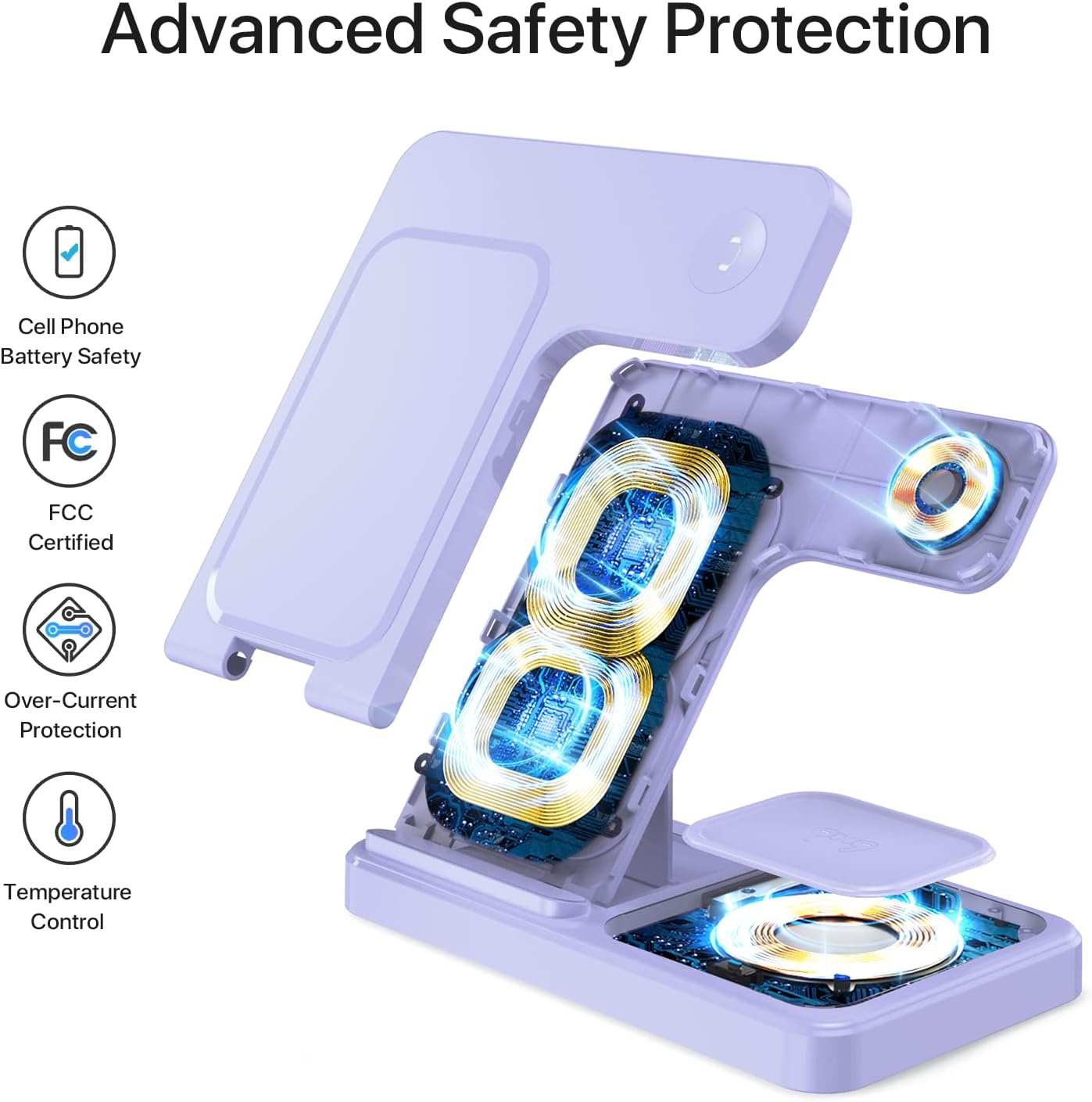 Charging Station for Multiple Devices Apple, 3 in 1 Charging Station for Apple, Fast Wireless Charger Stand for iPhone 14/13/12/11/Pro/Max/Plus/XS/XR/X/8, iWatch 8/7/6/5/4/3/2/SE & AirPods(Purple)