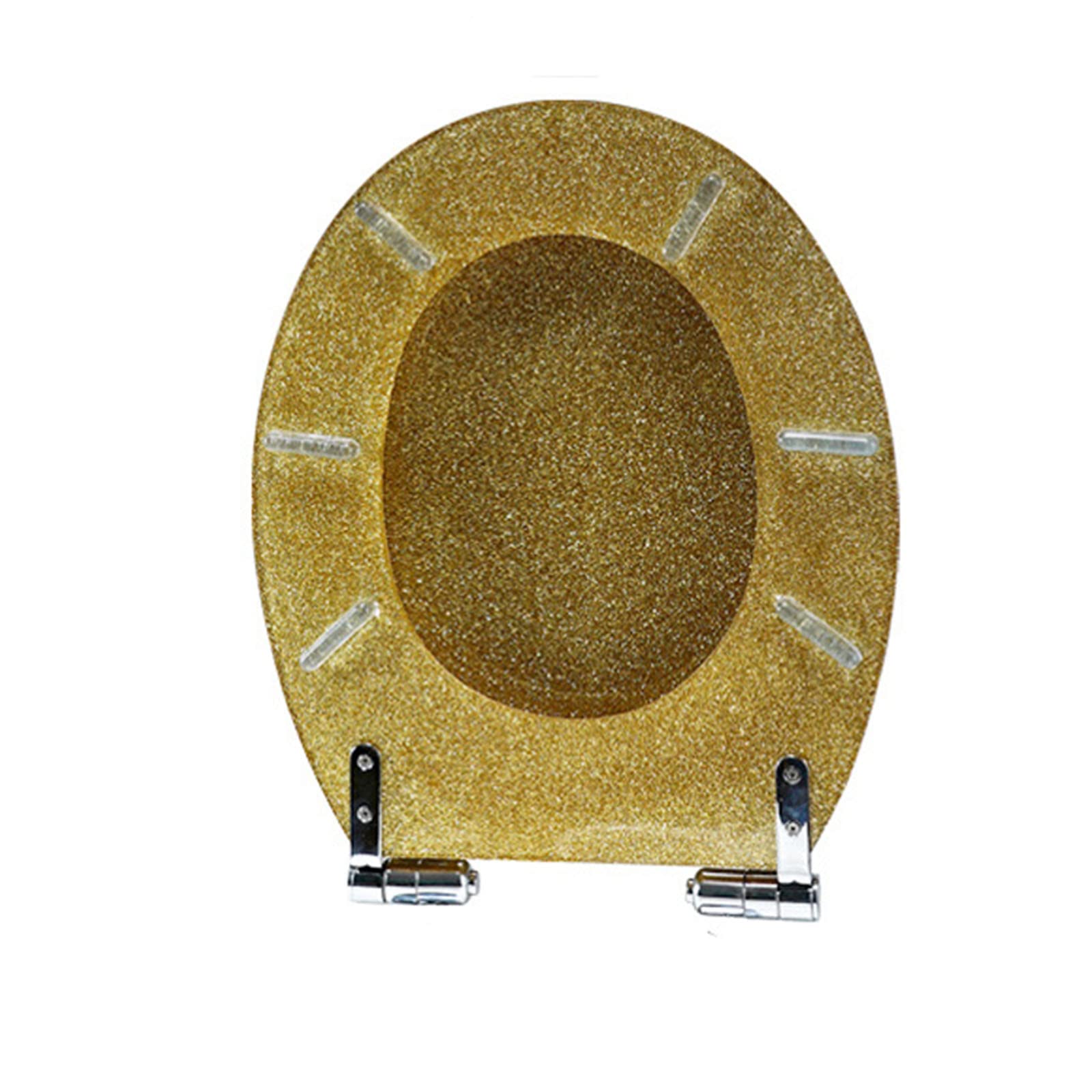 Glitzer-WC-Sitz, Ein-Knopf-Entriegelung, sanft schließend, oben und unten, Schnellverschluss, oval, 36 x 42 cm, Gold (Gold)