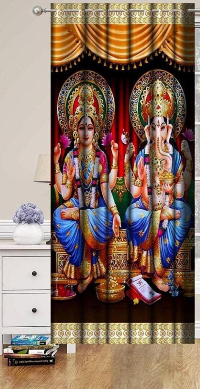 MIGEN_1Piece Polyester 3D God Printed Curtain for Mandir Pooja Room Use || (God Laxmi Ganesh, Door Size_4x7 Feet) (B0BHC9VJ91) Amazon Price History, Amazon Price Tracker