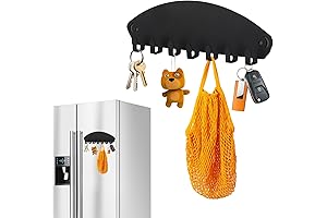 Magnetic Key Holder: Wall Mount Hanger for Kitchen Refrigerator or Metal Surfaces (7 Hooks)