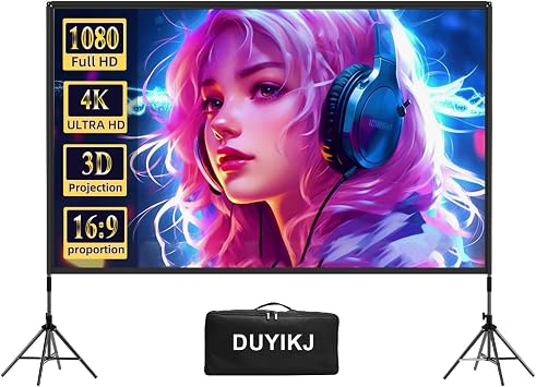 Projector Screen with Stand,DUYIKJ 100 inch Portable Outdoor Indoor Projector Screen Rear Front Projection Screen Lightweight Movie Screen169 4K HD with Four-Legged Frame Carry Bag for Home Theater