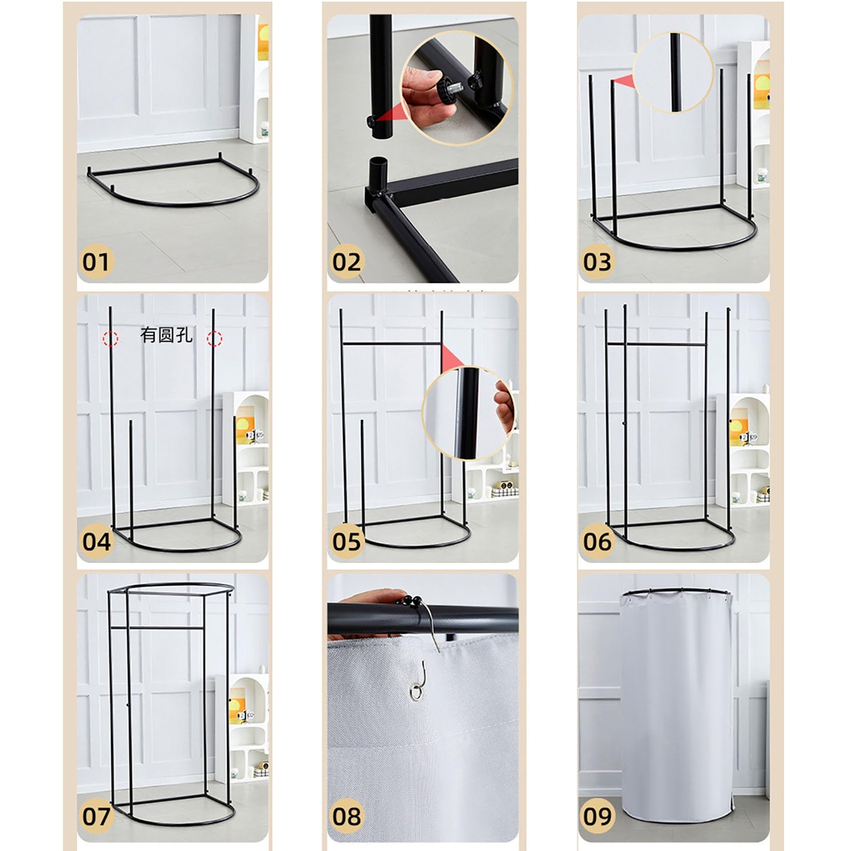 Freestanding Changing Room, Portable Mobile Changing Room Frame, U-shaped Temporary Privacy Room for Clothing Stores, Shopping Malls, Offices, Boutiques, 39.4*37.4*78.7in(Black)