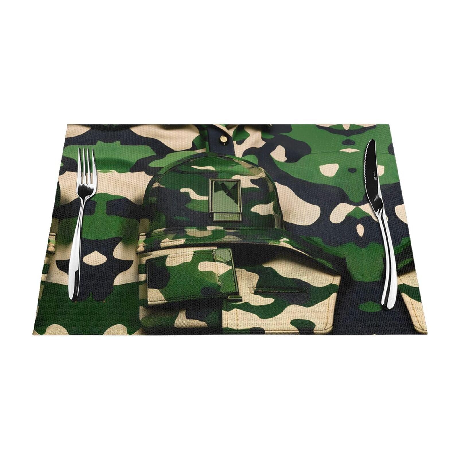 Placemats Set of 6,Table Mats Washable Placemat Decoration, Green Army Digital Camouflage Print