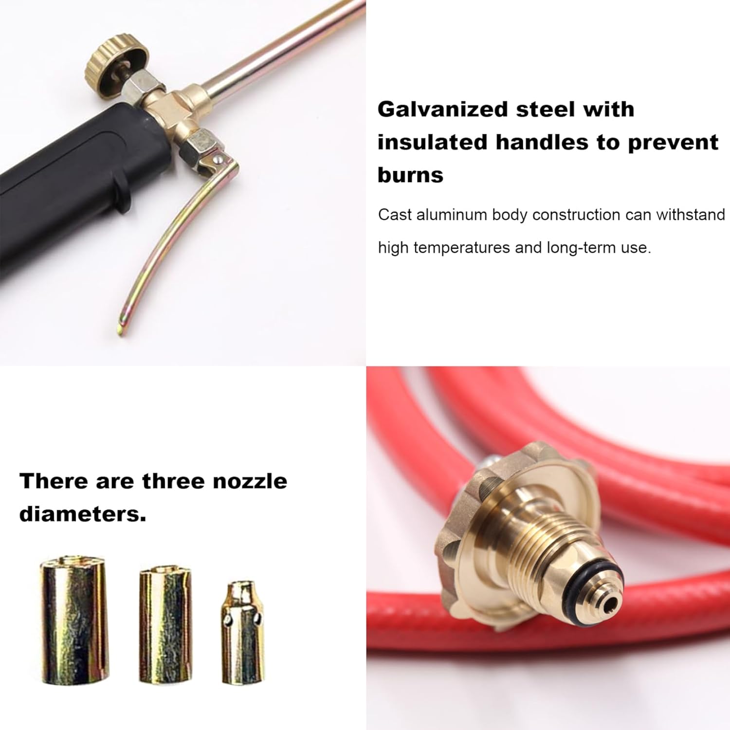 Propane Torch Heat-resistant Roofing Torch with 6.6ft Gas Hose & 3 Nozzles Portable Flame Thrower Heavy Duty Propane Weed Torch, Propane Torch Weed