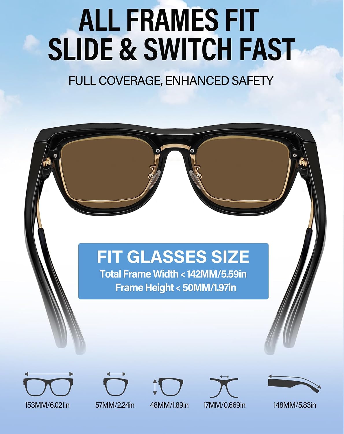 Joopin Oversized Square Fit Over Sunglasses Polarized UV400 | Over Glasses Shades for Women Men, TAC Lens, Blocks Glare & 100% UV Rays, Driving, Fishing, Hiking, Camping