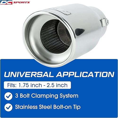 Miniatura 3 de DC Sports EX-1013 Performance Silenciador Resonado Atornillable Punta de Escape Inclinada con Abrazaderas y Adaptadores para Ajuste Universal en la