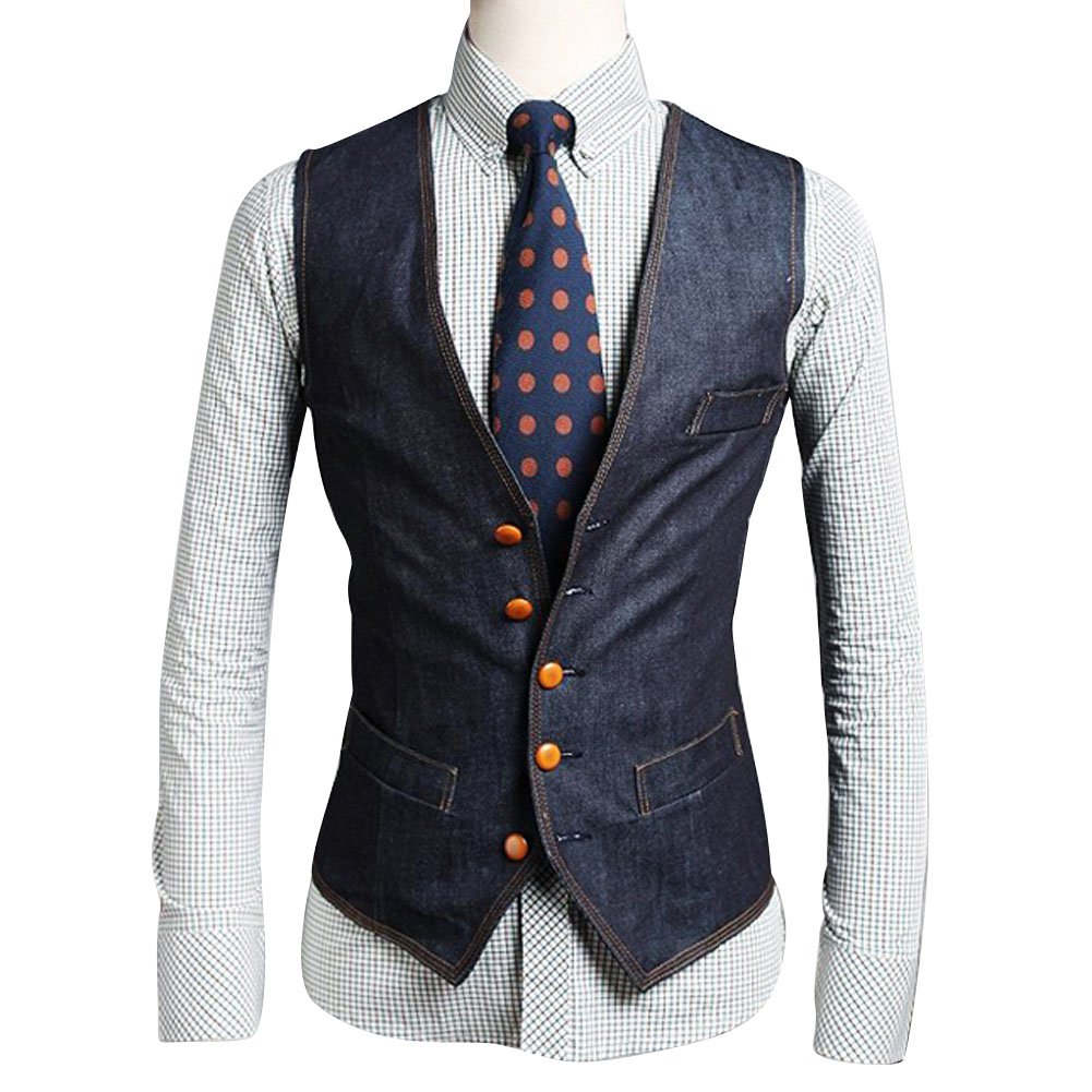 Your Gallery Men's Designer Stylish Casual Denim Skinny Dress Vest Premium