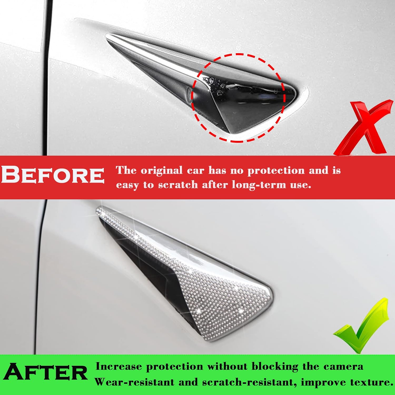 YHCDSEA for 2017-2023 Tesla Model 3/2020-2023.6 Tesla Model Y HW3.0 Side Camera Protection Cover Decoration Bling Bedazzled Crystal Trim Accessories