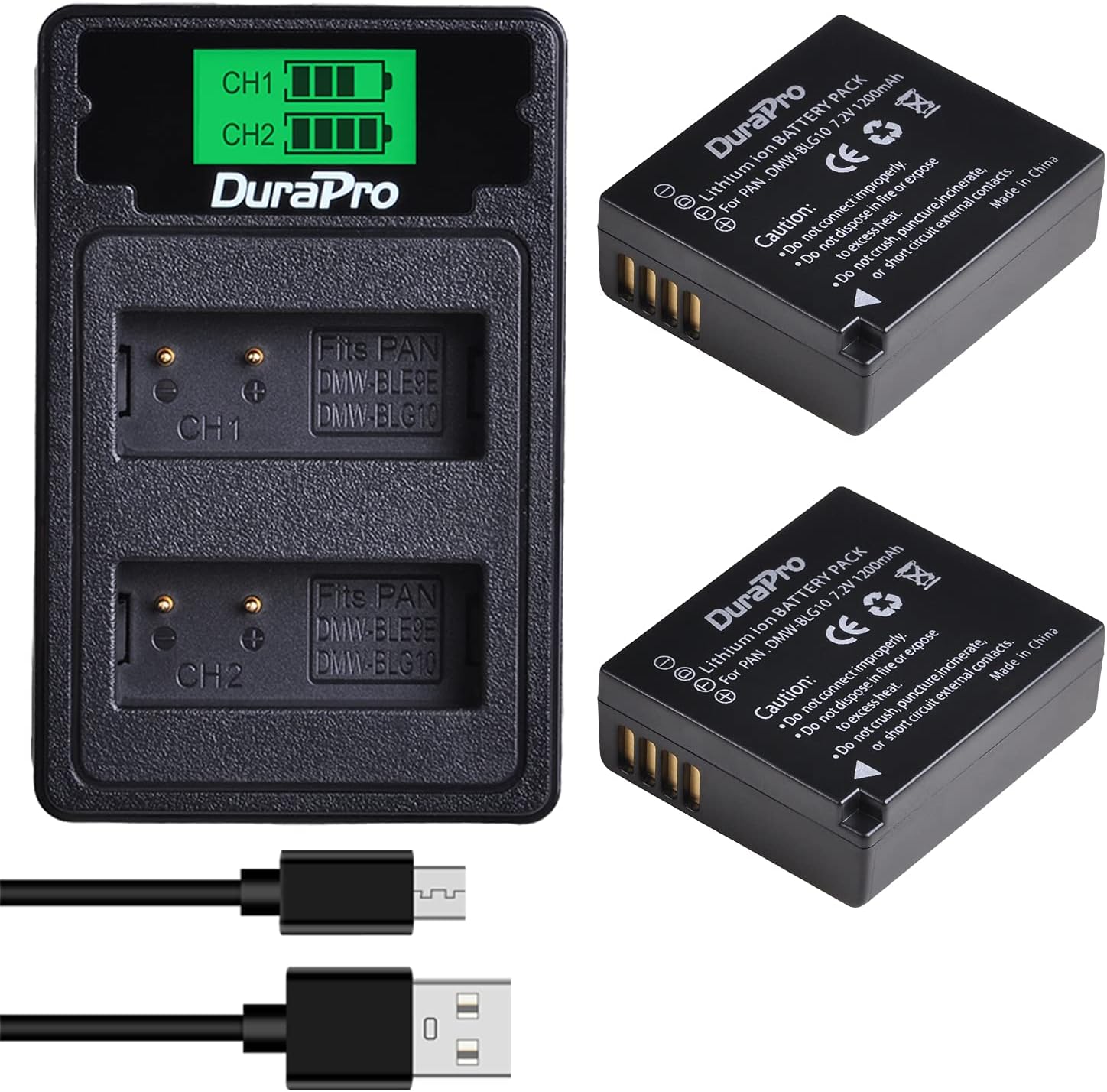 DuraPro 2Pcs DMWBLG10 DMW BLG10 BLG10e BLE9 Battery + LED Builtin USB