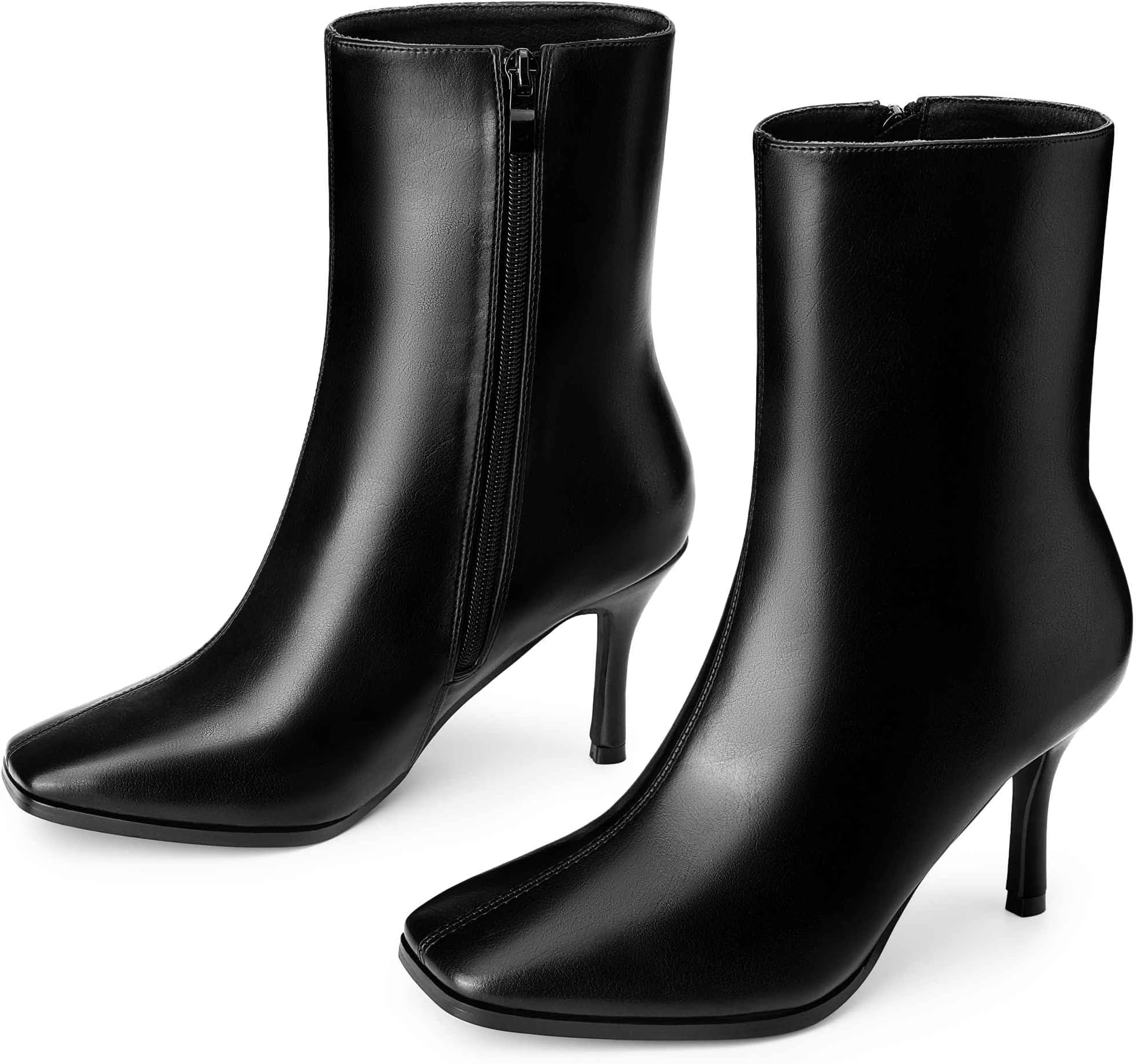Square Toe Side Zip Stiletto High Heel Ankle Boots for Women