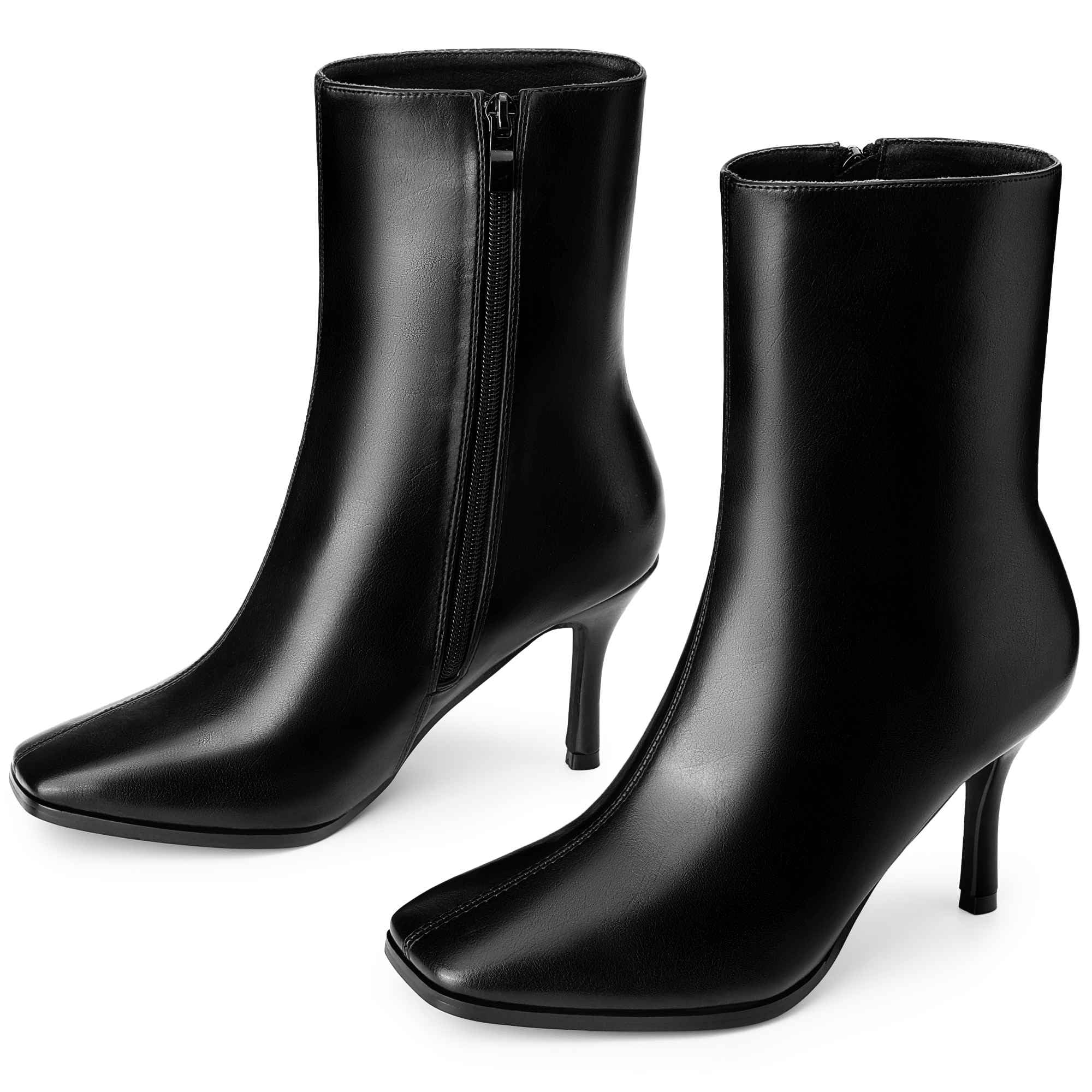Perphy Leather Boots Stiletto Heels Square Toe Ankle Boots for Women