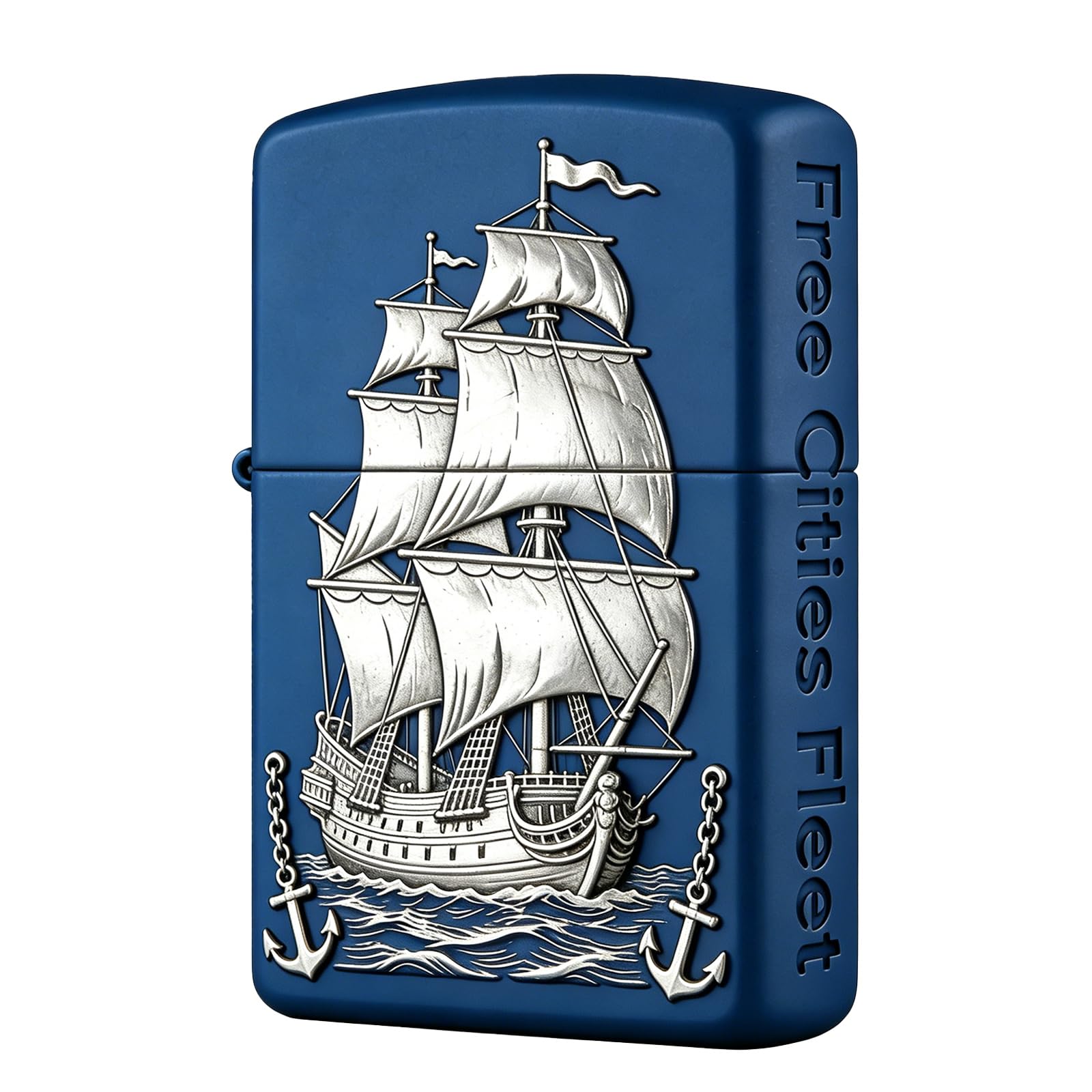 Vintage Sailboat Carving Flip Top Kerosene Lighter Windproof Wheel Grinding Open Flame Petrol Lighter for Daily Use (B)