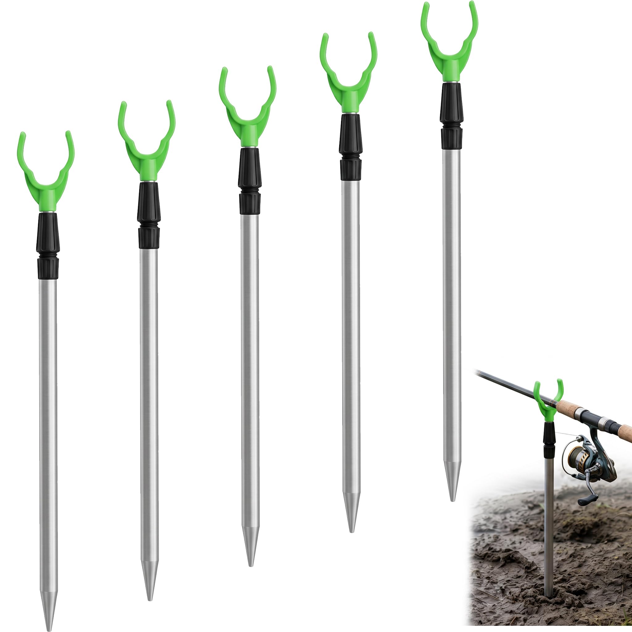 5pcs Fishing Rod Holder Set Adjustable Bank Sticks, 35-50CM Extending Rod Rest Bankstick Aluminium Alloy Fishing Telescopic Rods Stand Pod Set for Ground Sea Lake River Canals Coarse Carp Anglers