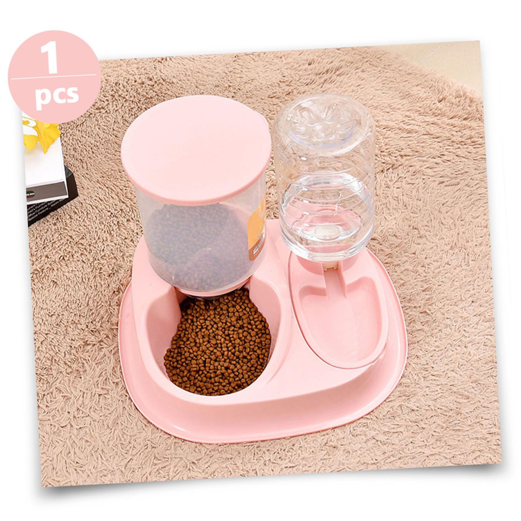 2.5l/4l Rose Distributeur Automatique d'eau et Croquettes | Plastique, Nettoyage Facile, Limite le Mouillage des Poils, Usage Quotidien