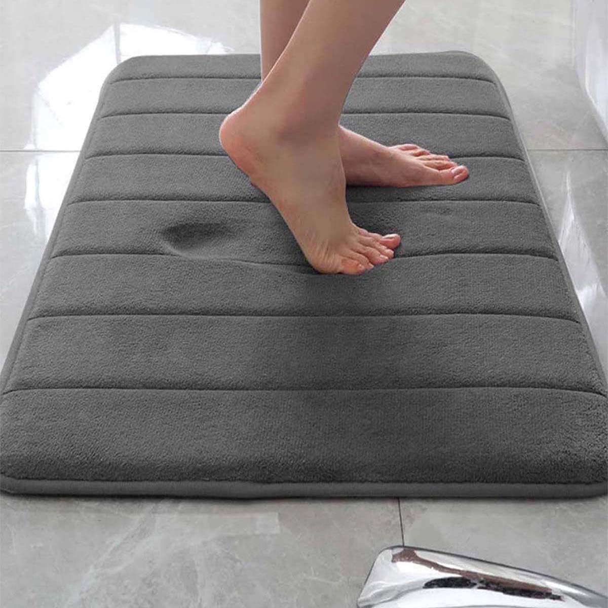 Tapis de bain grand format pour sortie de douche et cuisine confort gris foncé