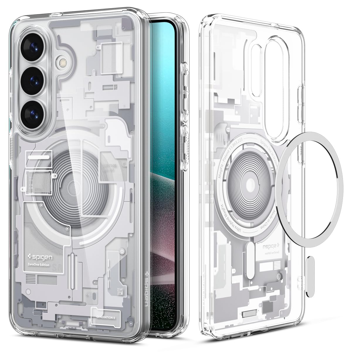 Spigen Ultra Hybrid MagFit für Samsung Galaxy S26 Hülle [Zero One Edition] [Hightech-Design] Case Handyhülle, Kompatibel mit MagSafe Zubehör -Zero One White