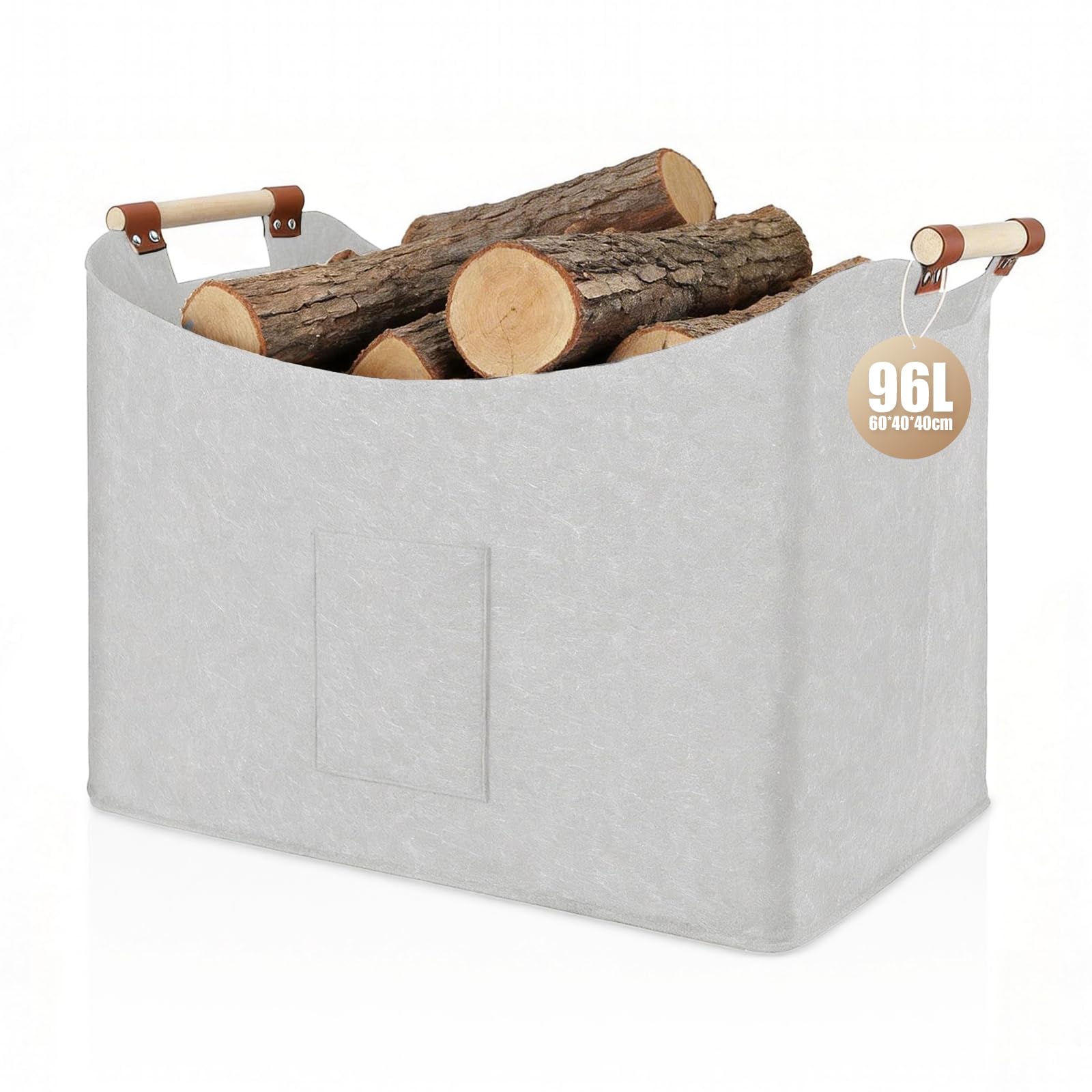 Felt Firewood Basket 96L Foldable,Log Basket for Wood Burner Indoor, Firewood Basket Indoor, Extra Thick Felt, Wood Basket for Firewood, Reinforced Handle, for Shopping, Firewood or Newspaper - 1PACK