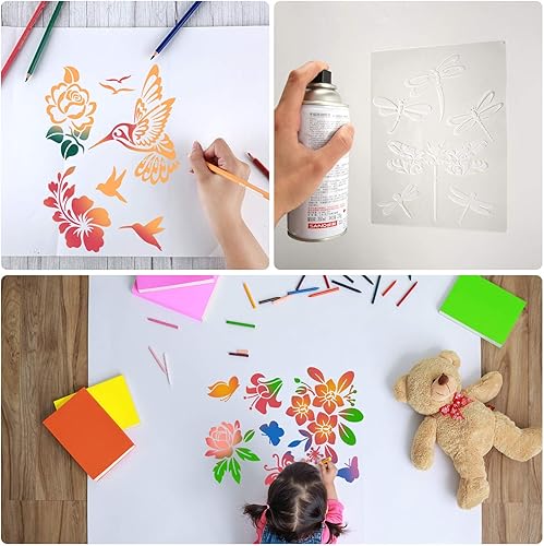 Miniatura 5 de 6 plantillas para pintar sobre madera, plantilla reutilizable para pintar con flores, abeja, mariposa, plantilla para dibujar manualidades en