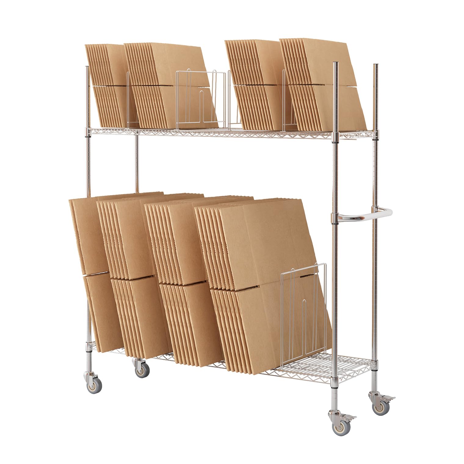 Commercial Wire Carton Cart, 60" x 18" x 69", 2-Tier Wire Carton Stand Unit, 400Lb Floor-Standing Storage Cart with Wheels & Handle, Box Rack for Home