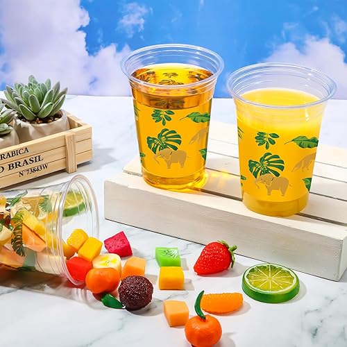 Miniatura 3 de Jinei 100 tazas doradas de animales de safari de la selva de 16 onzas, vasos de plástico desechables para fiestas temáticas de safari dorado, a
