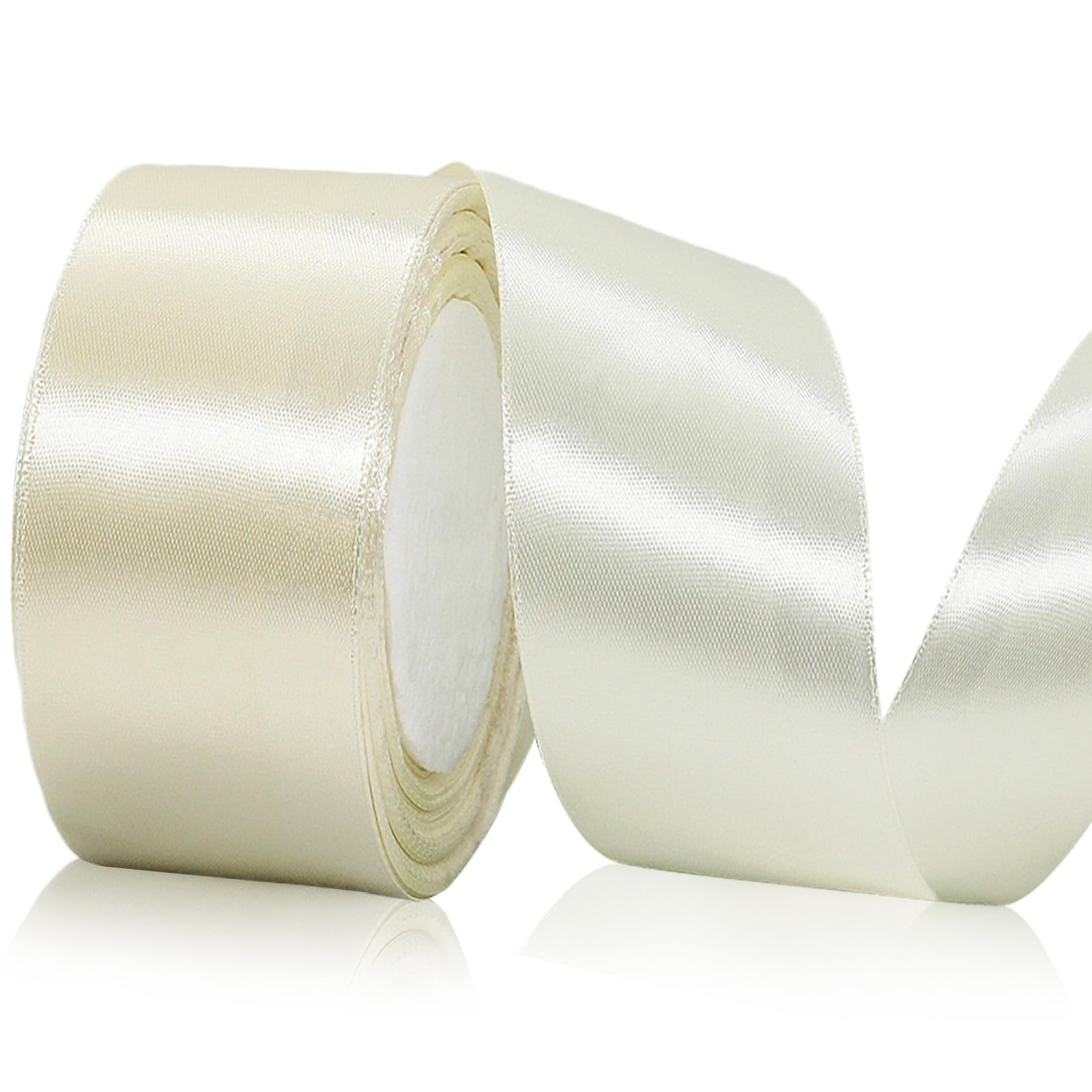 Ivory Satin Ribbon 2 Inch x 25 Yards, Cream White Valentine Ribbon for Gift Wrapping, Crafts, Flower Bouquet, Wreaths, Hair Bows, Sewing Projects, Baby Shower and Wedding Party Decoration