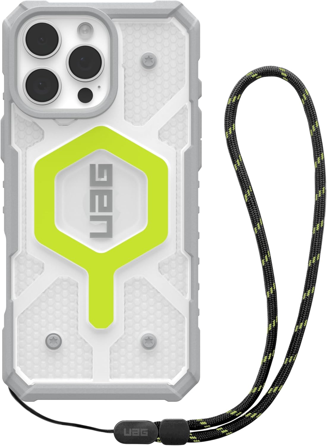 URBAN ARMOR GEAR UAG Designed for iPhone 16 Pro Max Case 6.9" Pathfinder Clear Active Neon Compatible with MagSafe Charging Rugged Shockproof MIL-STD Protective Cover + Lanyard Black Neon Bundle Set