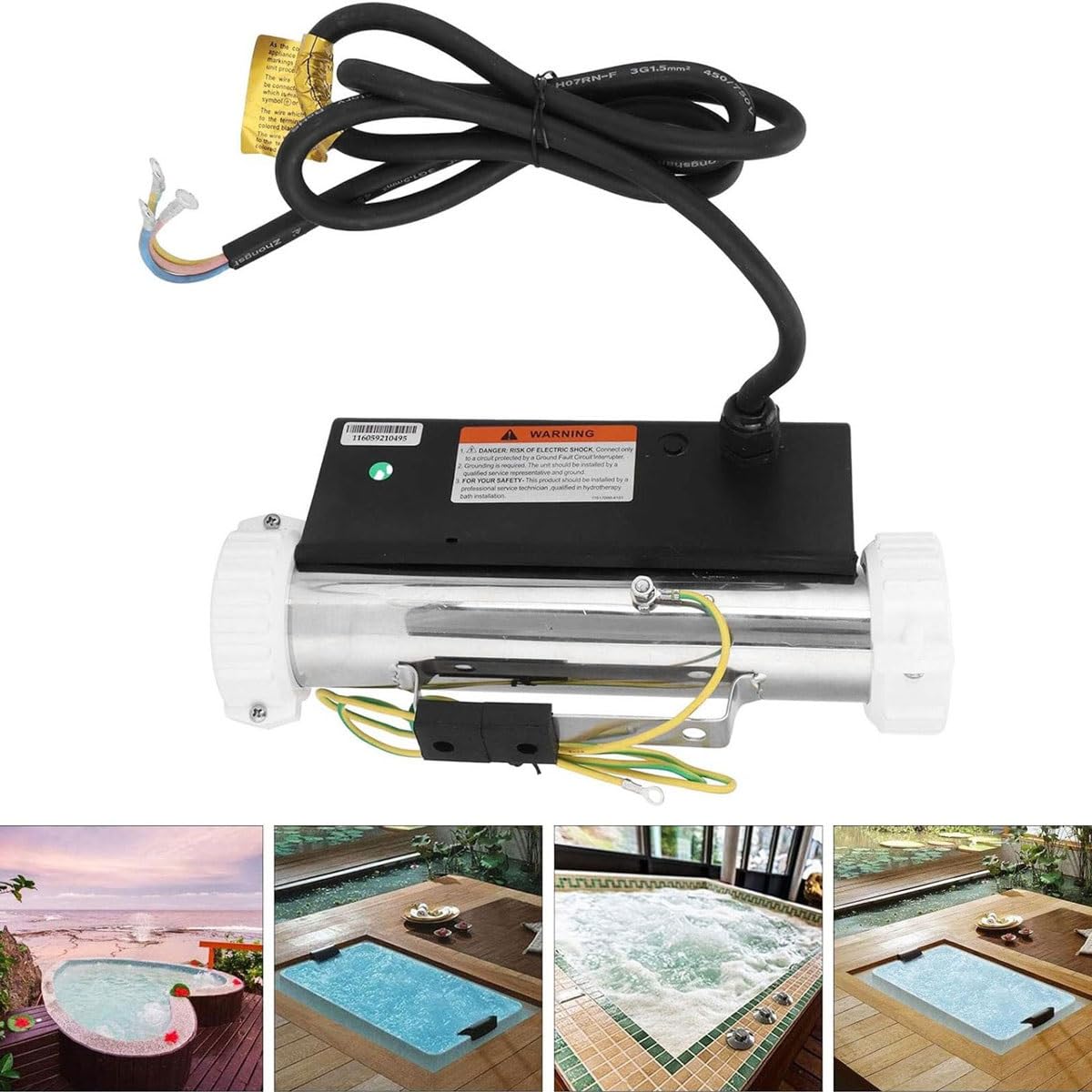 Riscaldatore elettrico per piscina, termostato da 1/1,5/2/3 kW, kit scaldabagno universale in linea per spa relax e piscine