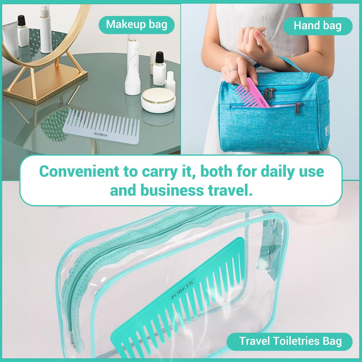 Juego de 3 peines grandes de dientes anchos para mujeres, hombres y niños, desenredante hecho a mano para cabello rizado, largo y corto, corte húmedo y seco, 6.1 pulgadas (rosa, blanco, cian) 5