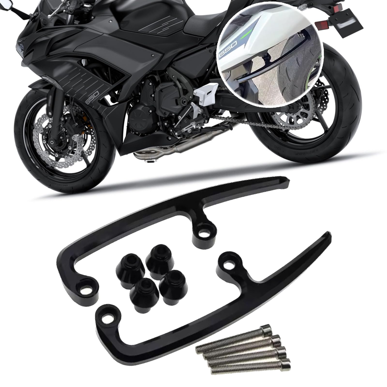 KAGEFUNE for NINJA650 Z650 2025 Motorcycle Passenger Rear Armrest Grab Handle Seat Hand Handle Grab Bar ninja650 2017-2025 (Black)