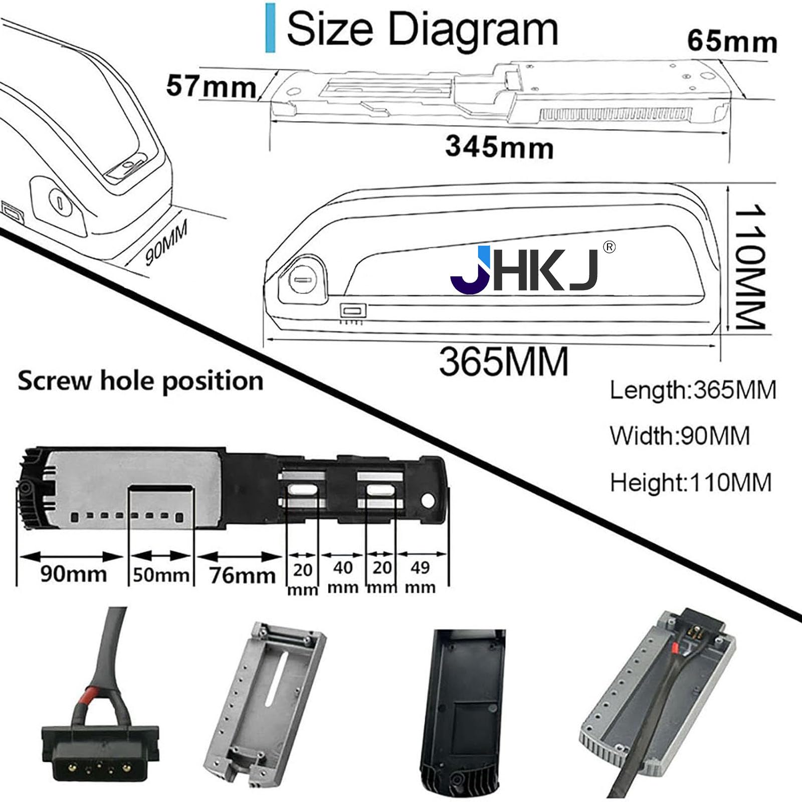 Akumulator litowy 36 V 48 V 52 V Akumulator litowo-jonowy 13 Ah 15 Ah 17 Ah 19,2 Ah Akumulator dolny do zestawów silników 500 W 750 W 1000 W z portem USB i ładowarką