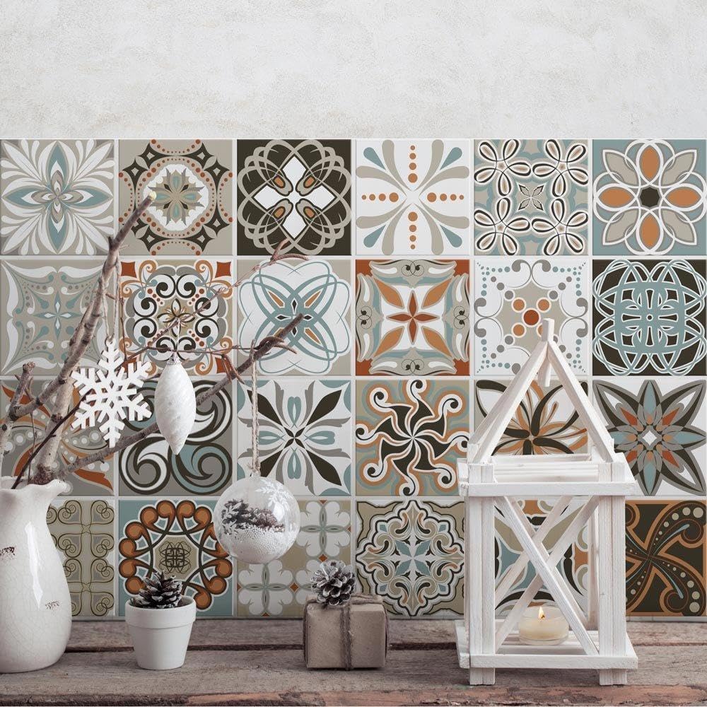 RE-COVERTILES - Adesivi per Piastrelle Bagno e Cucina 24 Pz 10x10 cm - PS00009 Decorazione murale in PVC impermeabile mattonelle mosaico stile cementine Azulejos