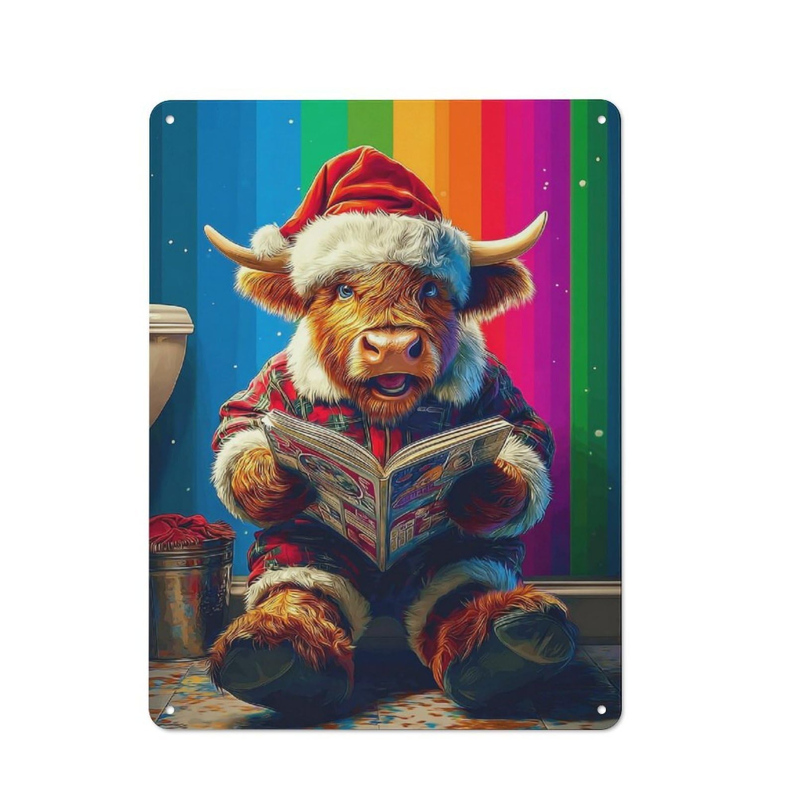 Junmoney Christmas Cow Reading A Book Shed Metal Sign With Design 40X30cm, Outdoor Room Shed Wall Decor For Shed, Garden Room, Porch Or Garage