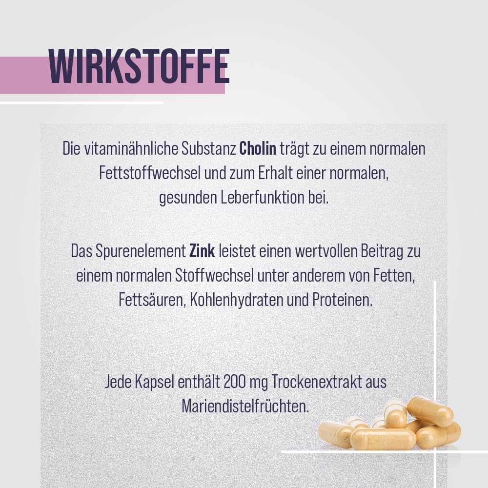 Sanct Bernhard Mariendistel-Kapseln mit 200 mg Mariendistel-Trockenextrakt, mit Cholin & Zink - 90 Kapseln für 3 Monate