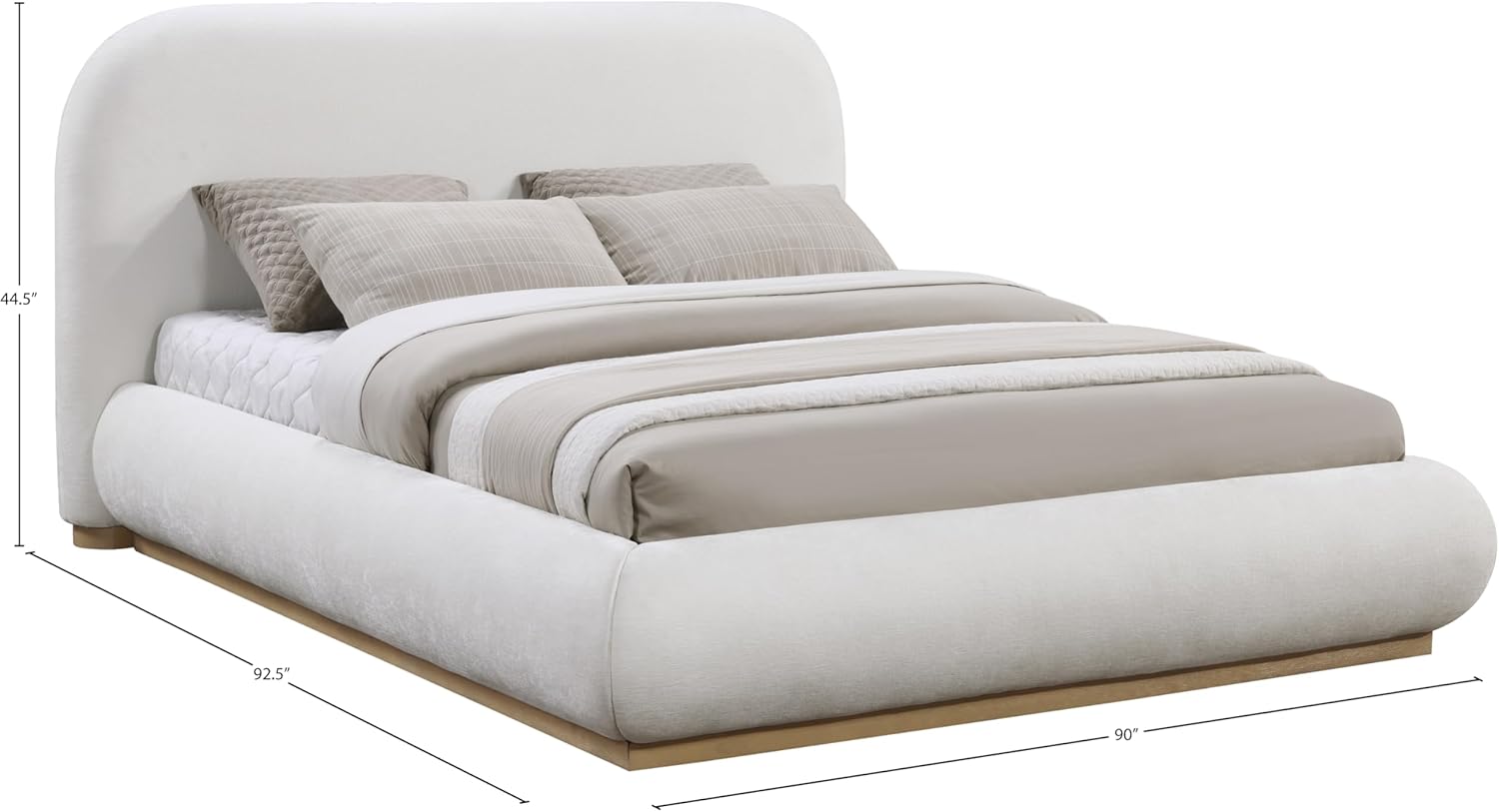 Meridian Furniture B1211Cream-K Vaughn Collection Modern | Contemporary King Bed with Soft Cream Chenille Fabric, Natural Finish Solid Wood Base, 90" W x 93" D x 44.5" H, Cream, King