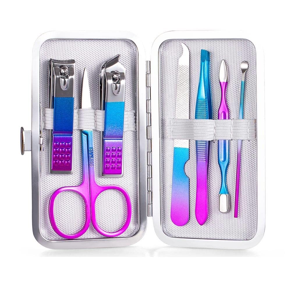 Kit manucure arc-en-ciel 7 pièces en acier inoxydable durable pour soin des ongles