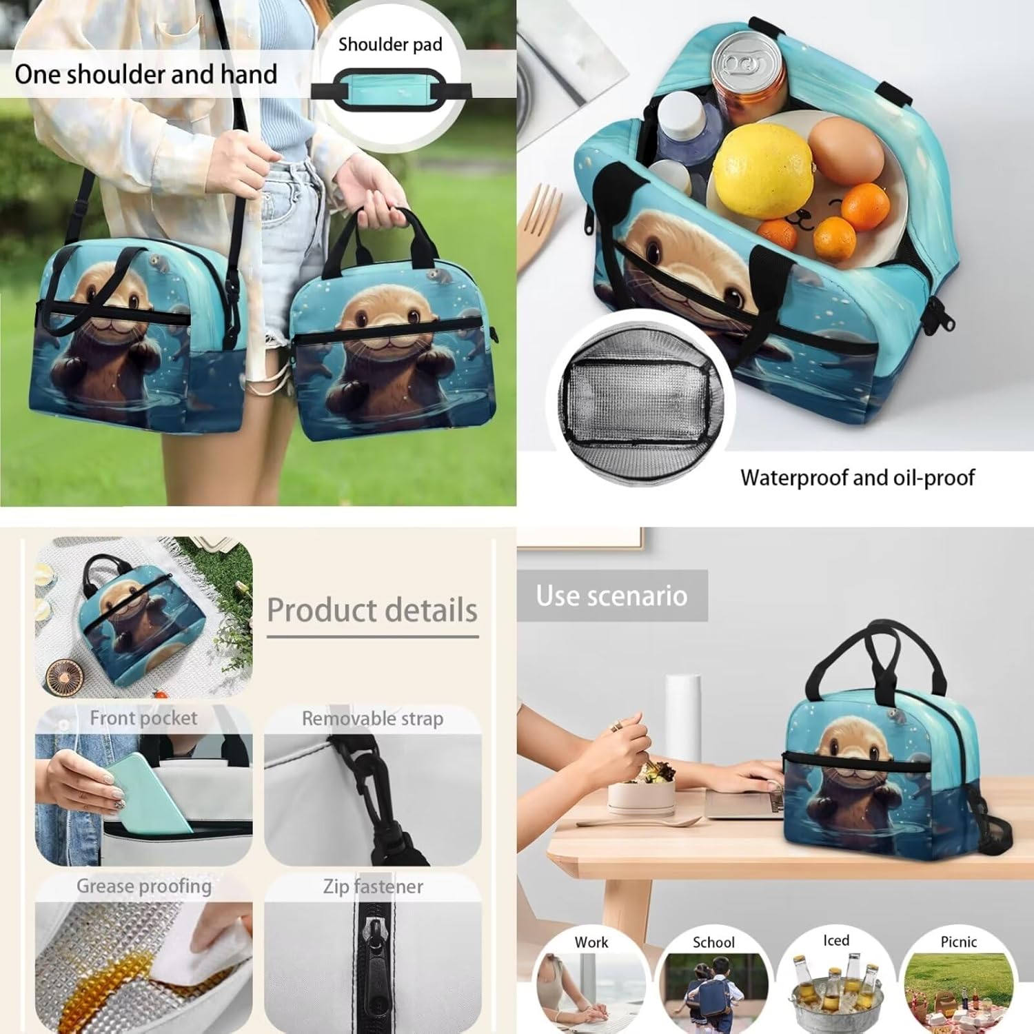 TOADDITDO Otter Toddler Backpack Lunchbox Set with Pencil Case Water Bottle Sleeve 6-8 Kids Large Schoolbag Kindergarten Cute Book Bags Boys Girls Hiking Camping School Bag Casual Daypacks