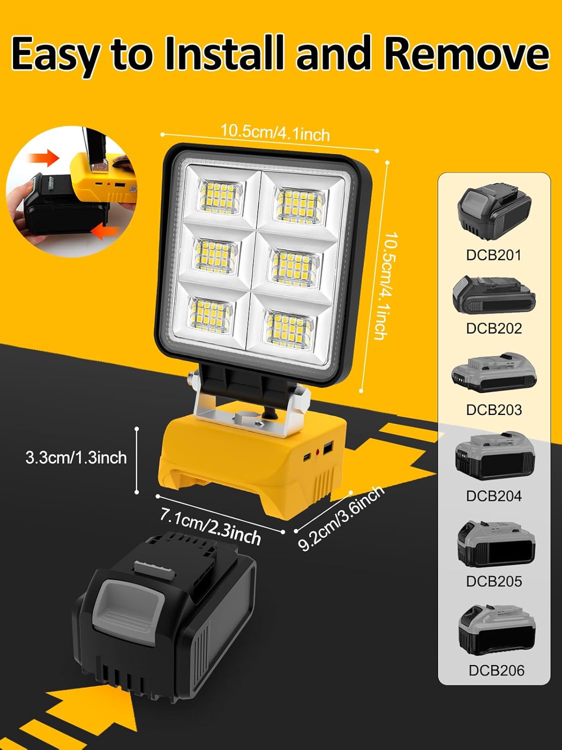 T-SUNiceM Cordless LED Work Light Compatible with Dewalt 20V Max Battery,5200LM Flashlight 20v, Flood Battery Work Light 140°Adjustable with Low Voltage Protection for Outdoors and Job Site Lighting