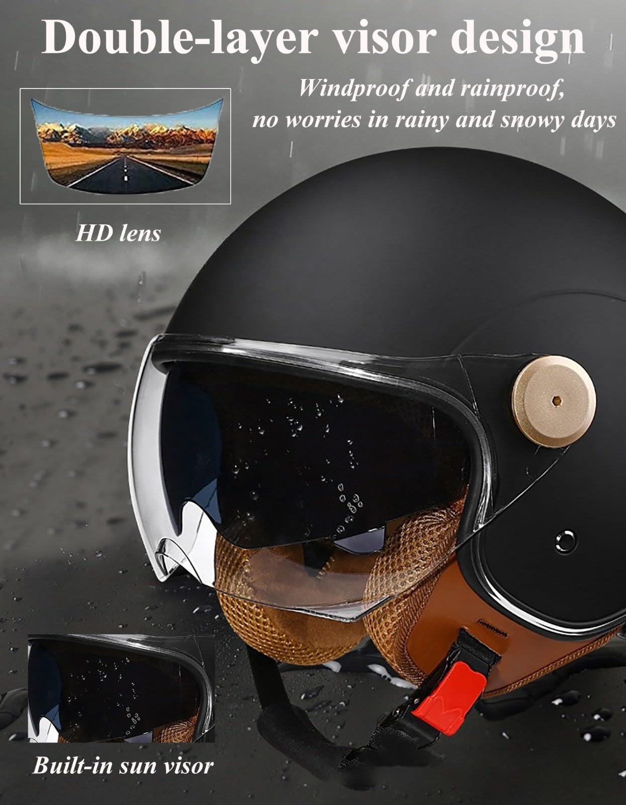 3/4 otwarty kask motocyklowy vintage z podwójną wizjerem, kask motocyklowy retro, na skuter ATV motorower Cruiser kask crashowy dla mężczyzn kobiet, homologacja ECE 2205