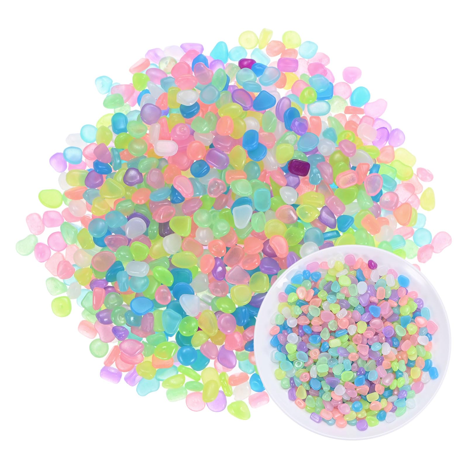 M METERXITY 3000-Pack Glow in the Dark Rocks, 0.31"-0.43" Resin Outdoor Garden Decorations Luminous Pebbles Stones for Garden Plants/Aquarium/Backyard Path, Aquarium Gravel [Multicolor]
