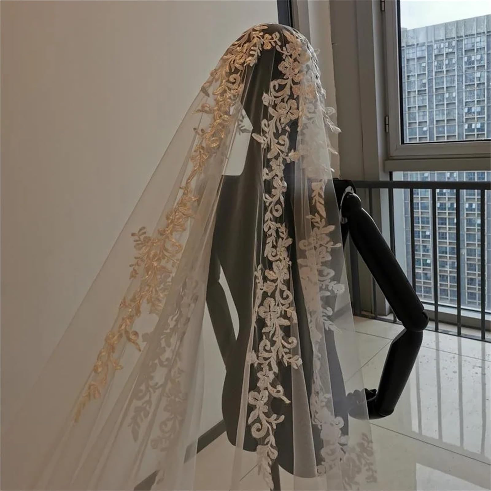Velo Da Sposa Cattedrale Con Applicazioni – Velo Da Sposa Lungo In Tulle A 1 Strato Con Pettine, Elegante Accessorio Da Sposa Bianco 3–5 Metri