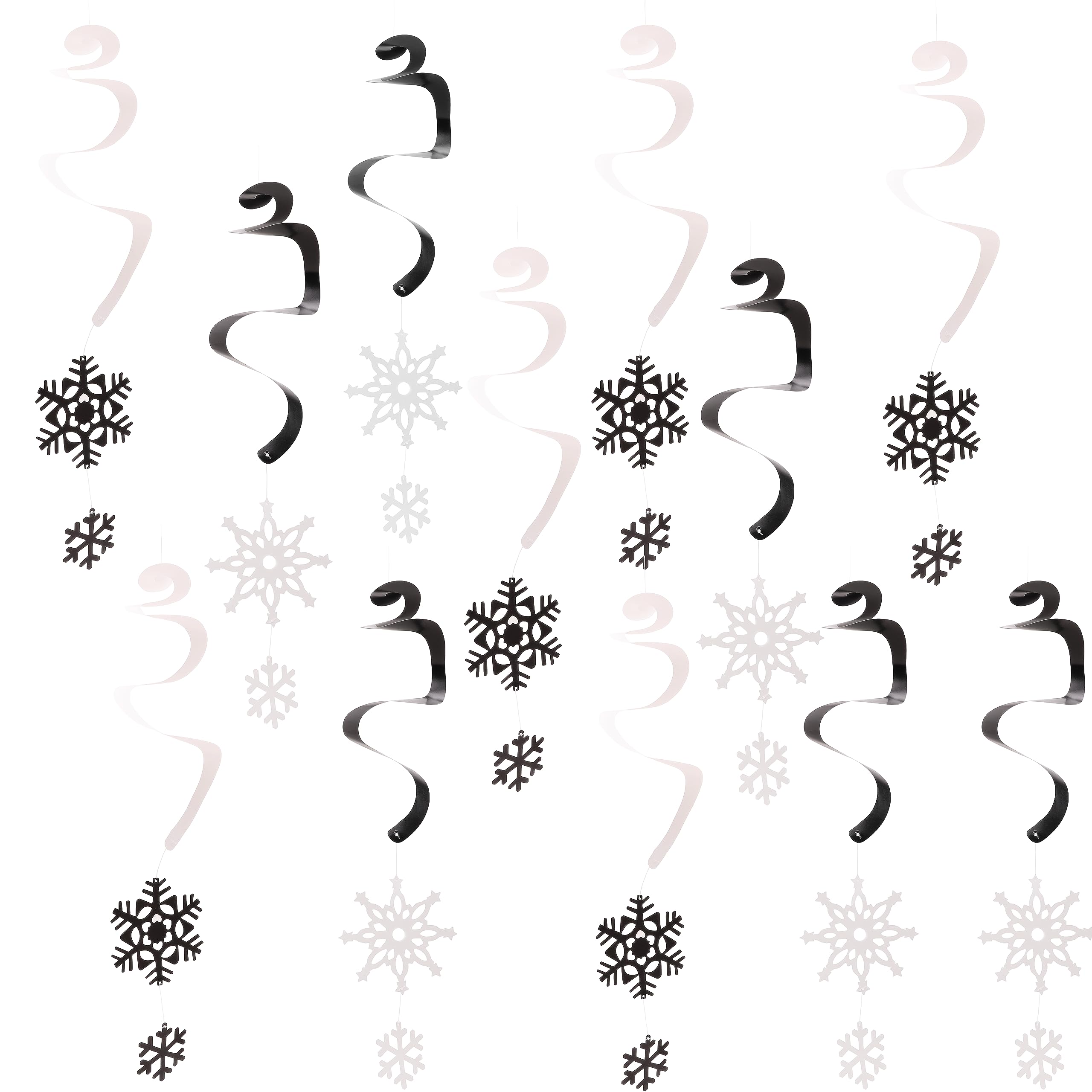 Toyland Black & White Toyland® Pack Of 12 - Hanging Snowflake Swirls - Festive Christmas Decorations