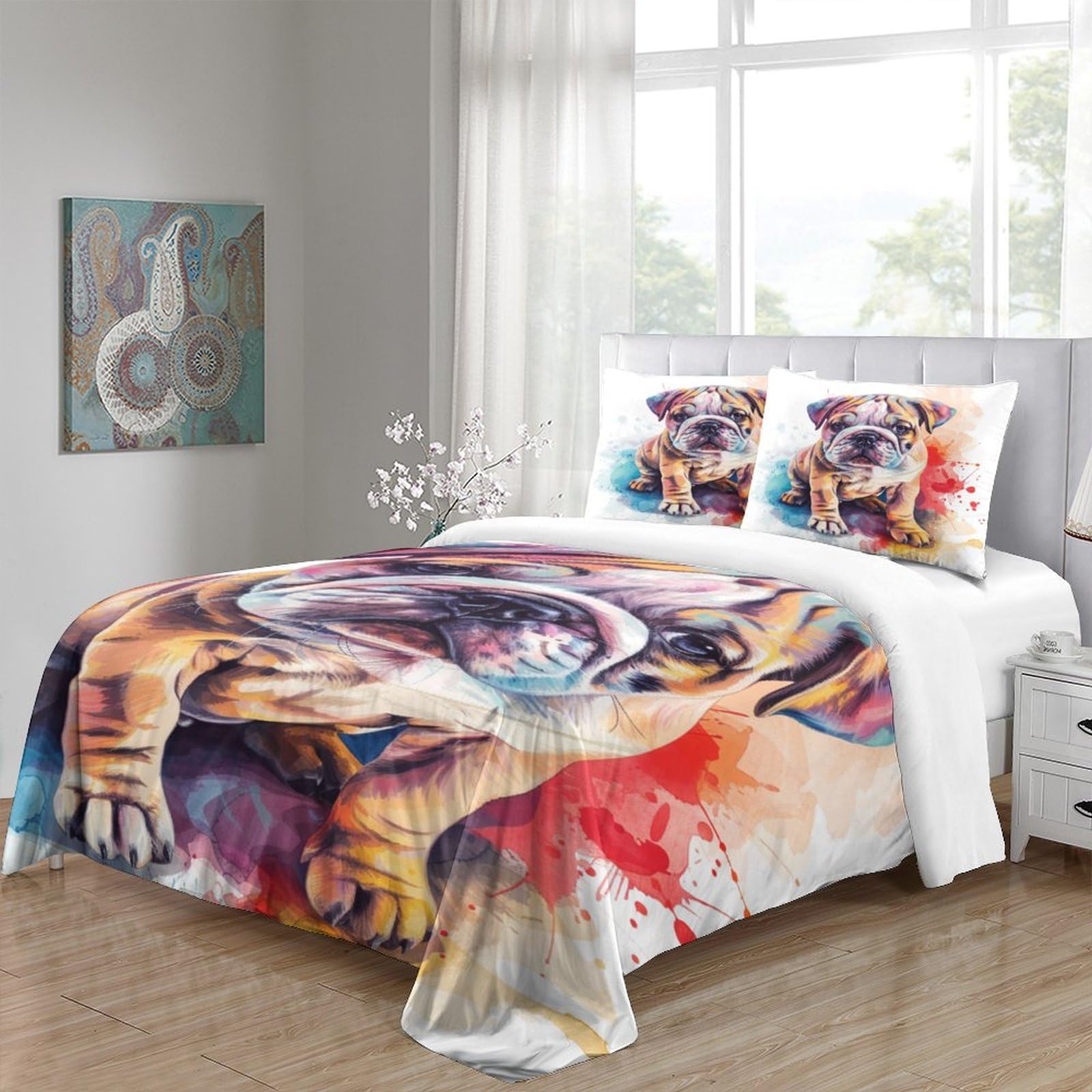 Stampato in 3D Bulldog francese Copertina Stampata Microfibra Disegnata Biancheria Da Letto Stile Morbido Con 2 Federe,Double（200x200cm）, Per Adolescenti E Adulti