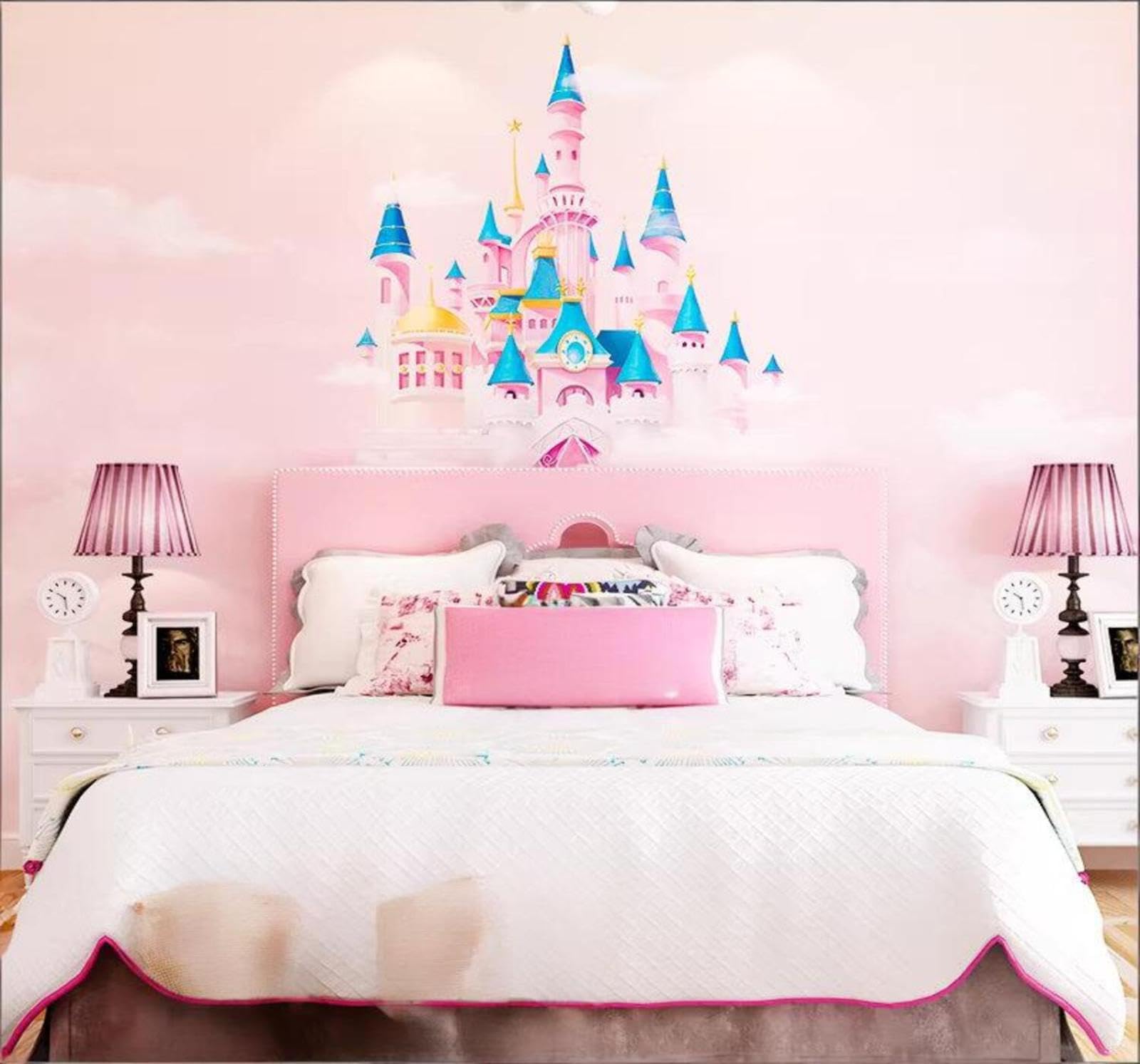 Cartoon Beautiful Dreamy Pink Castle 3D Wallpaper Easy Install Feature Office Living Room Sofa Bedroom TV Background Wall Decoration-200cm×140cm