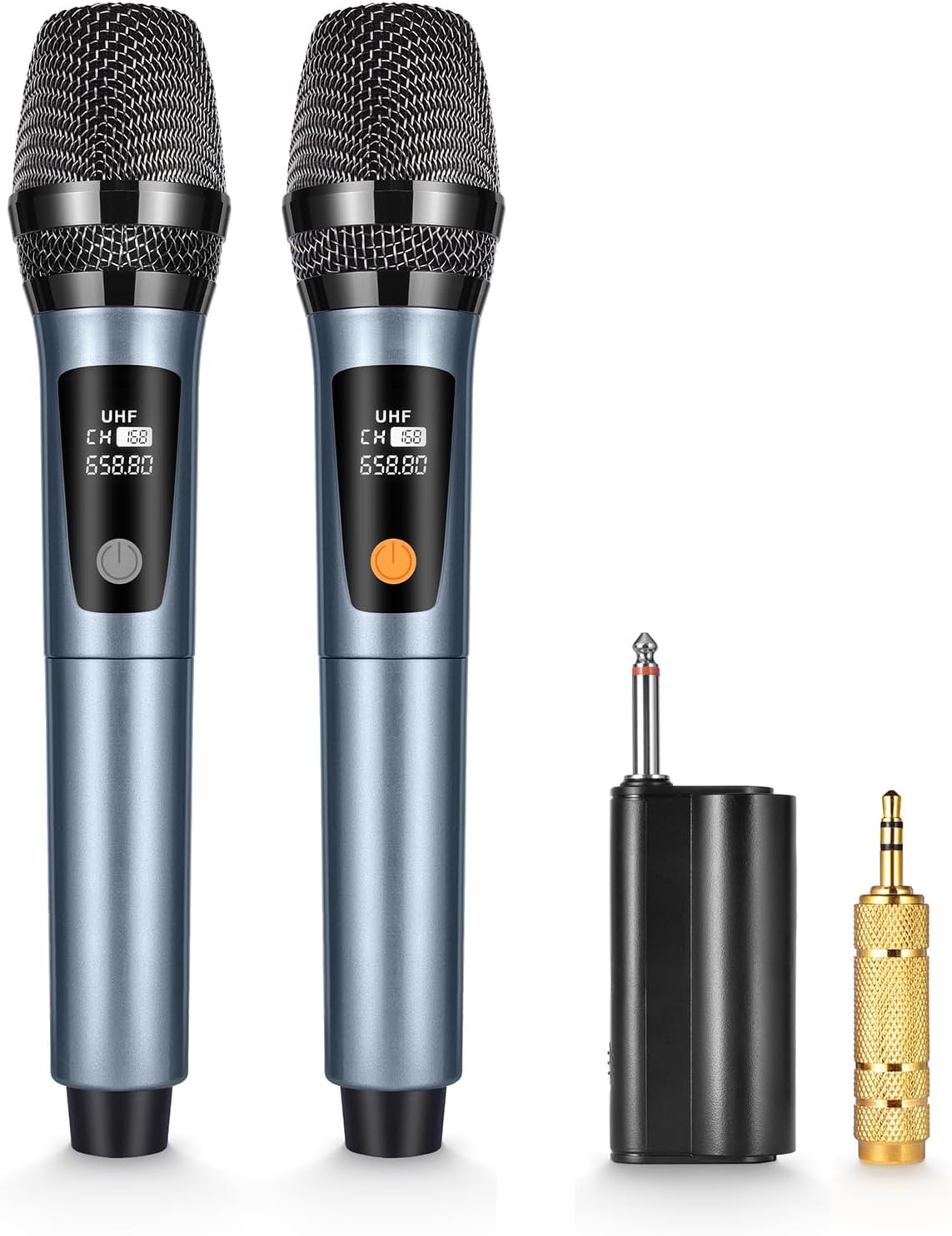 XZL Wireless Microphones, Dual UHF Dynamic Microphone with Rechargeable Long-Distance Receiver, for Karaoke, Home KTV, Speech, Wedding - Navy