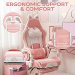 HOMCOM Racing Chaise de jeu avec oreilles Cat, chaise d'ordinateur en cuir inclinable avec repose-pieds, support lombaire et appuie-tête, siège pivotant réglable en hauteur, rose