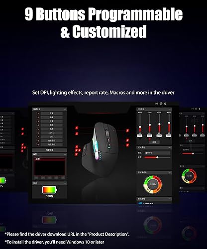 Miniatura 7 de TISHLED Ratón inalámbrico para juegos trimodo 2.4GhzBluetooth 5.2cable USB-C con dos ruedas de desplazamiento RGB LED retroiluminado 4 niveles DPI