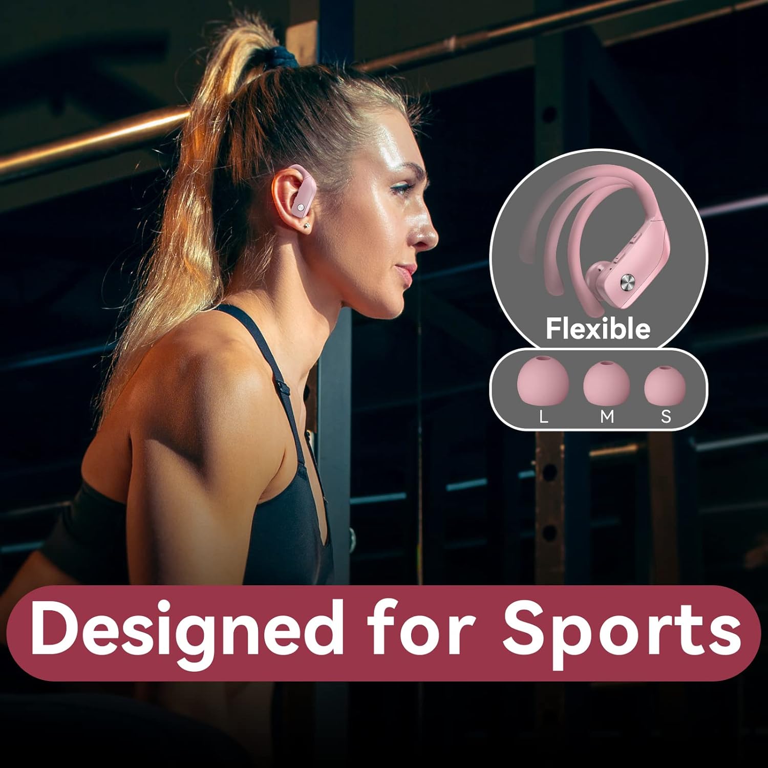 2 Sets Wireless Earbuds Bluetooth Headphones 48hrs Play Back Sport Earphones with LED Display Over-Ear Buds with Earhooks Built-in Mic Headset for Workout Sky Blue+Pink