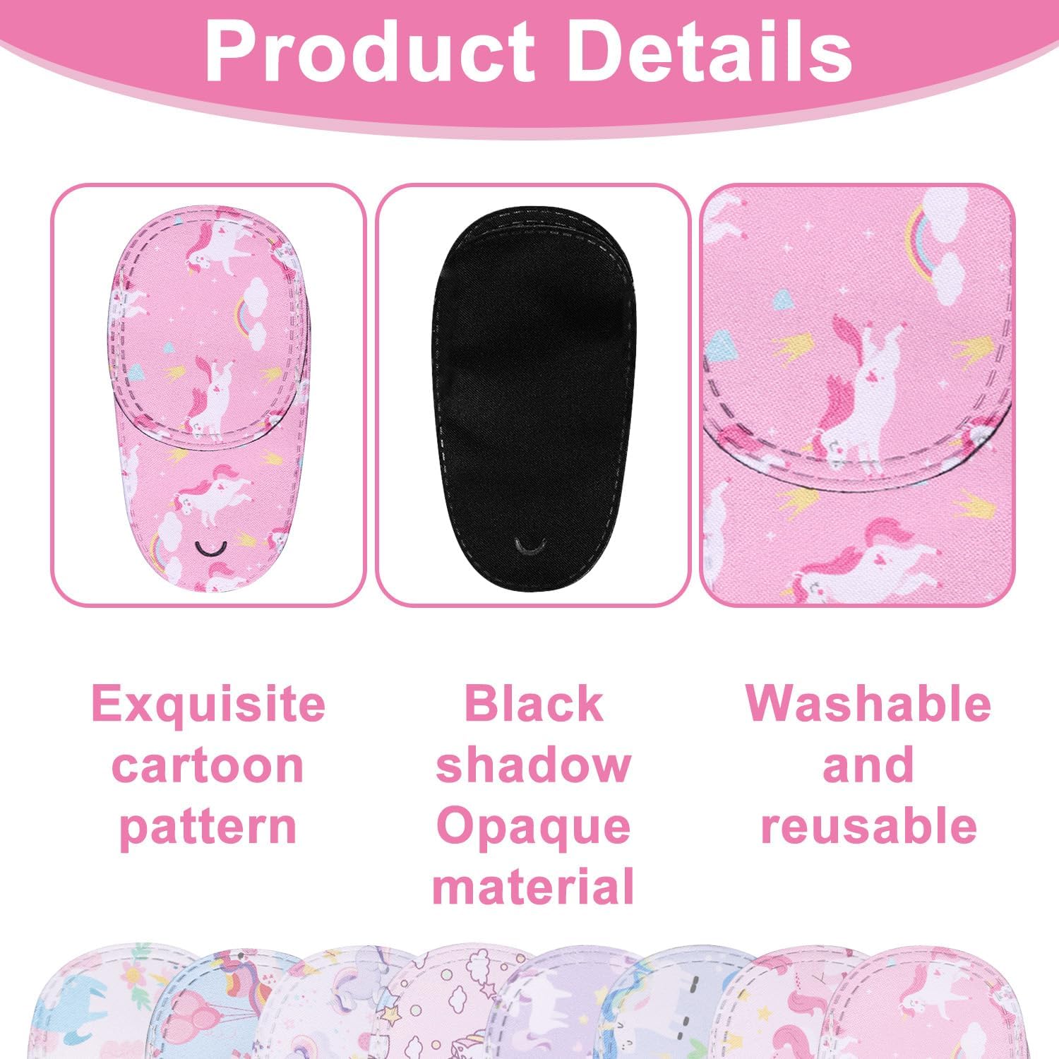 8pcs Unicorn Kids Right Eye Patches, 8 Styles Adjustable Cute Pink Unicorn Design Cover Reusable Patches for Toddler Glass for Amblyopia Lazy Eye Comfortable & Breathable