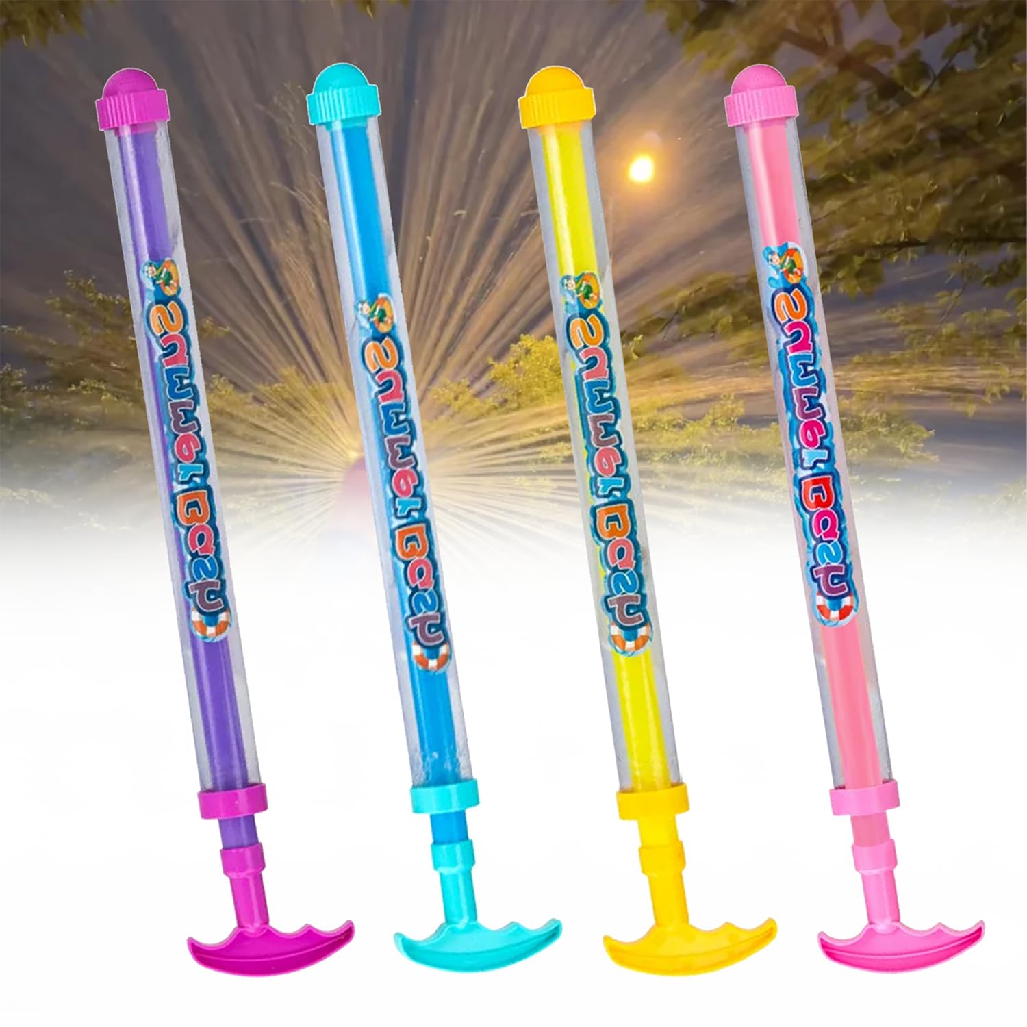 RHQFDM 4 Pieces Fireworks Water Pistol,Romantic Water Squirt Gun With 11m Long Range,Original Water Toy for Pool,Beach,Summer Party,Extendable&Colourful(Children/Adults)